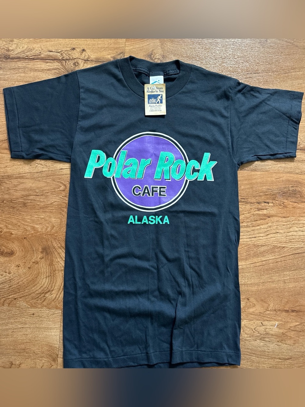 Deadstock Polar Rock Cafe Alaska Graphic Tee - Black with Teal & Purple Logo